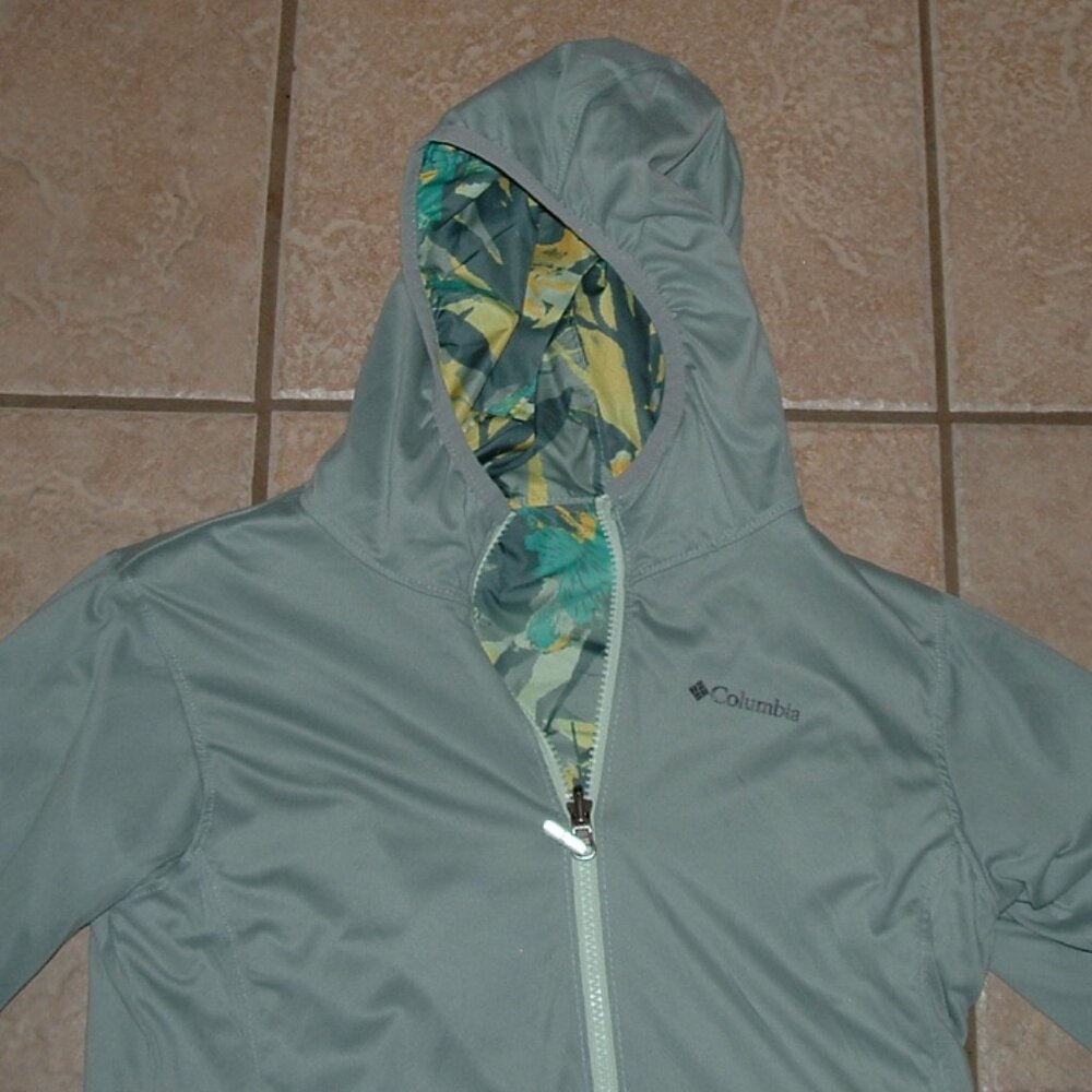 COLUMBIA Girls Sz Medium 10/12 Reversible Hooded Lightweight Full Zip Jacket - Picture 4 of 4